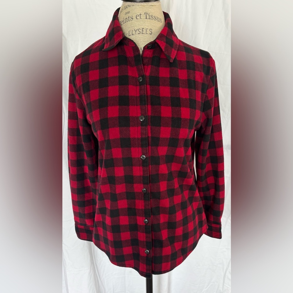 Riders by Lee Womens Fleece Button Down Shacket in Red/Black Plaid Sz S